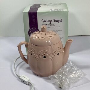 Scentsy Wax Warmer Vintage Teapot Retired Rose Pink Tested Working 6.5"